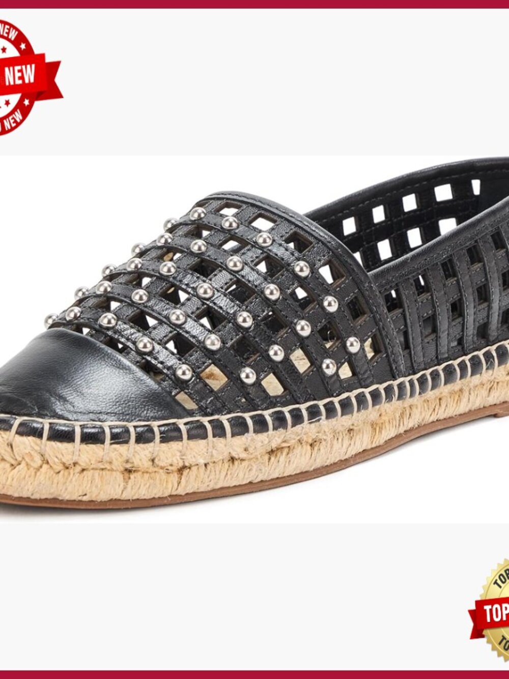 Studded Cage Espadrille Flats Leather Upper Jute Sole